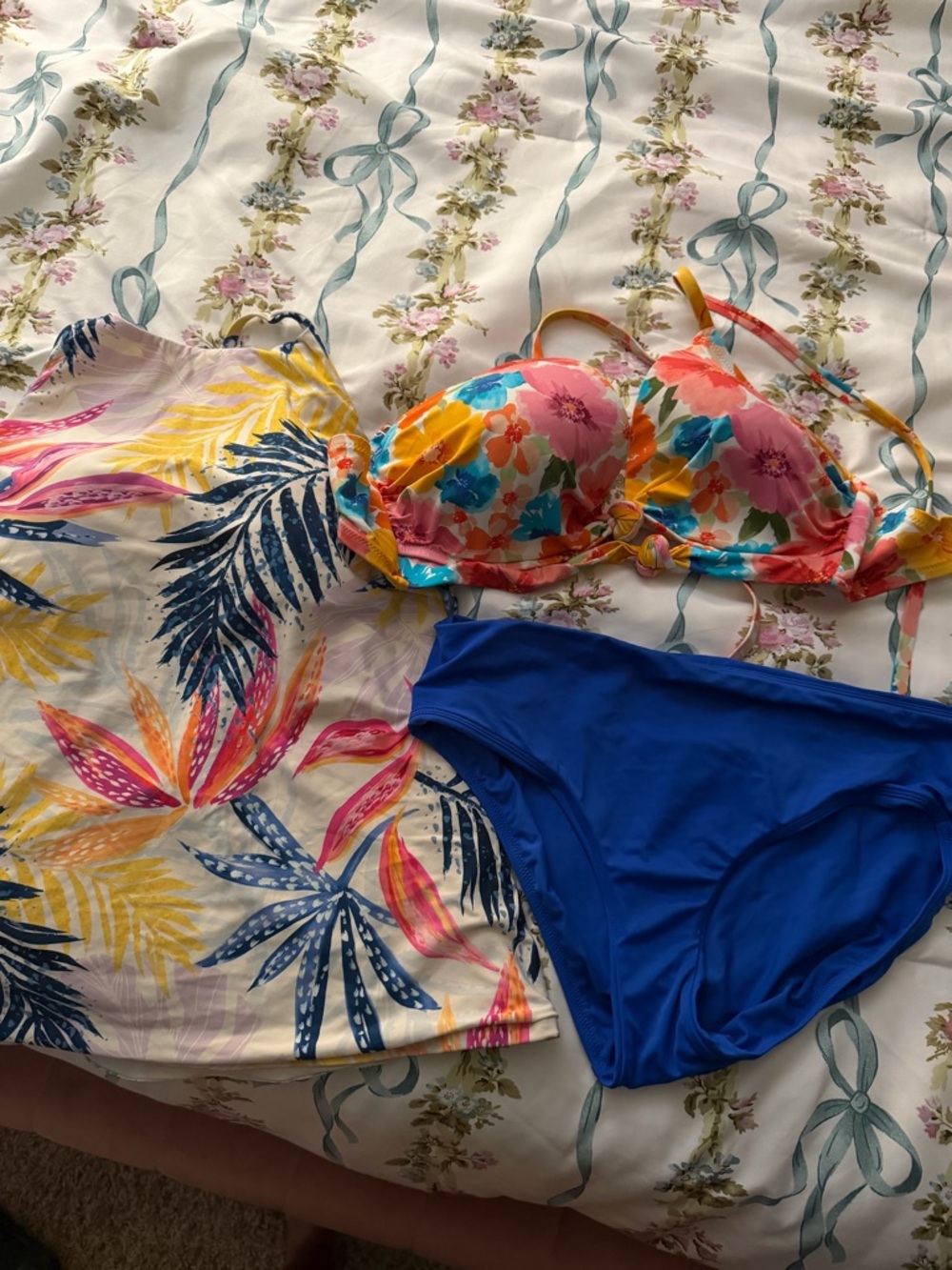 CALIA by Carrie Underwood Floral Multicolor Bikini Top with Royal Blue Bottom